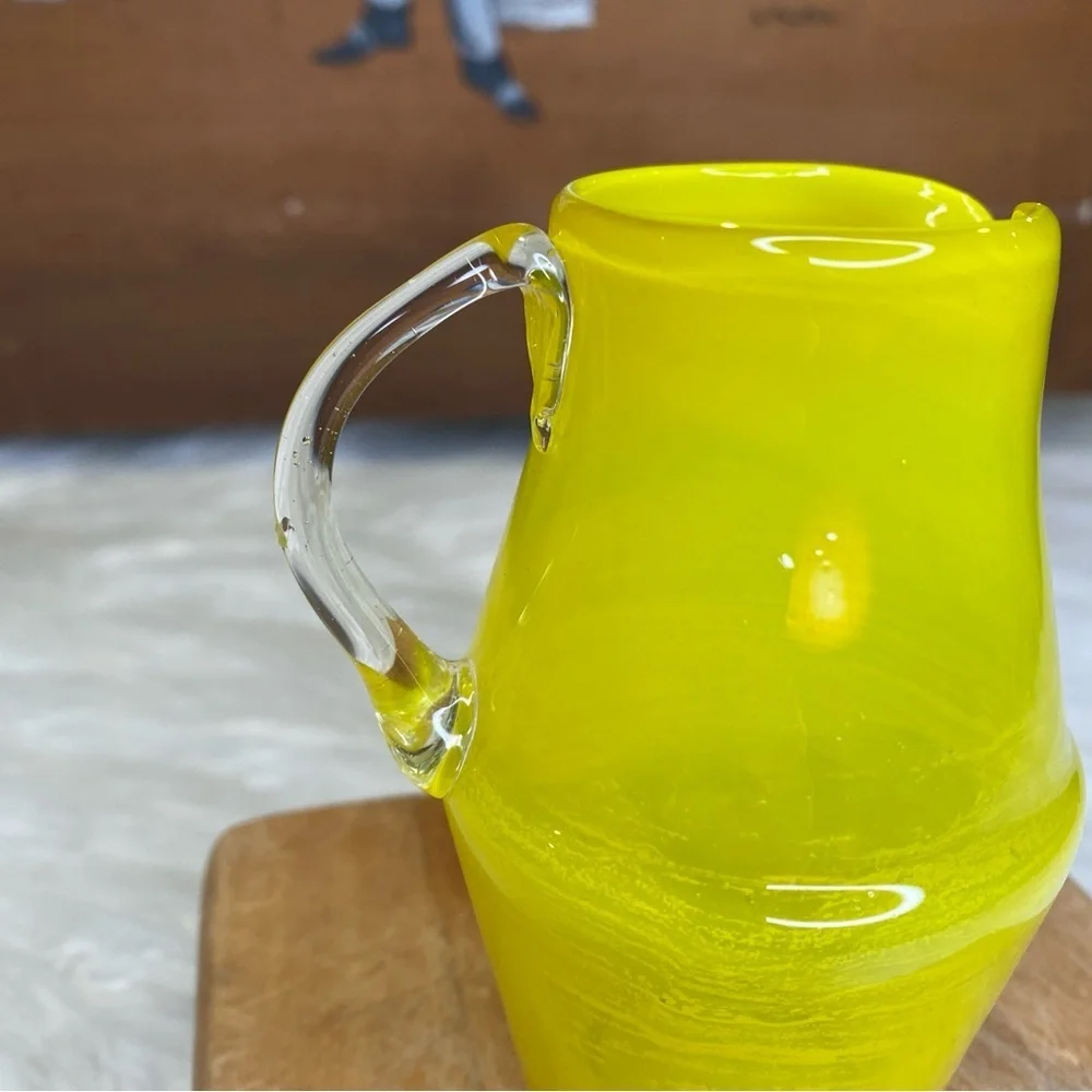 Yellow Blown Glass Small Pitcher with Applied Clear Glass Handle